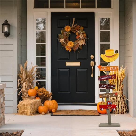 Lighted Hello Fall Wood Porch Sign Thanksgiving Welcome Door Decorations Autumn - Picture 2 of 8